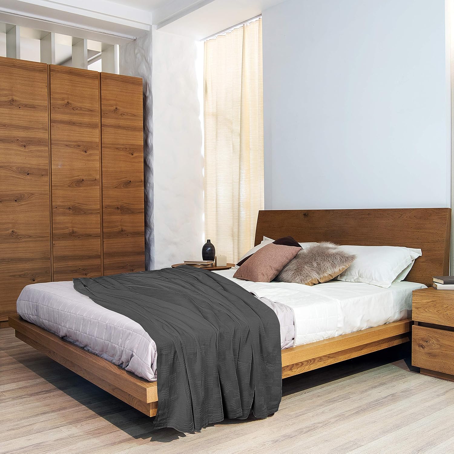 Utopia Bedding Premium Cotton Blanket Queen Grey - Soft Breathable Thermal Blanket - Ideal for Layering Any Bed: Home & Kitchen