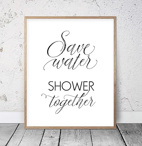 Funny Bathroom Decor Save Water Shower Together Bathroom Signs Bath Room Wall Art Shower Wall Decor Couples Gift Funny Bath Signs Wood Pallet Design Wall Art Sign Plaque With Frame Wooden Sign
