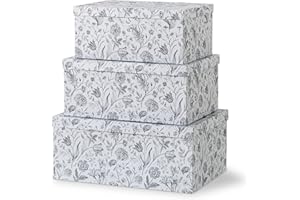 Soul & Lane Decorative Cardboard Storage Boxes For Home Décor - Modern Meadow - Set of 3: Floral Paperboard Nesting Storage With Lids, Memory Boxes For Keepsakes And Photos, Gift Set For Presents