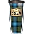 Signature Tumblers World's Greatest No. 1 Gramps Wrap on Blue Flannel 16 Ounce Double-Walled Travel Tumbler Mug with Black Easy Sip Lid