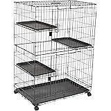 Amazon Basics 3-Tier Wire Cat Cage Playpen Kennel, Large, 36 x 22 x 51 Inches, Black
