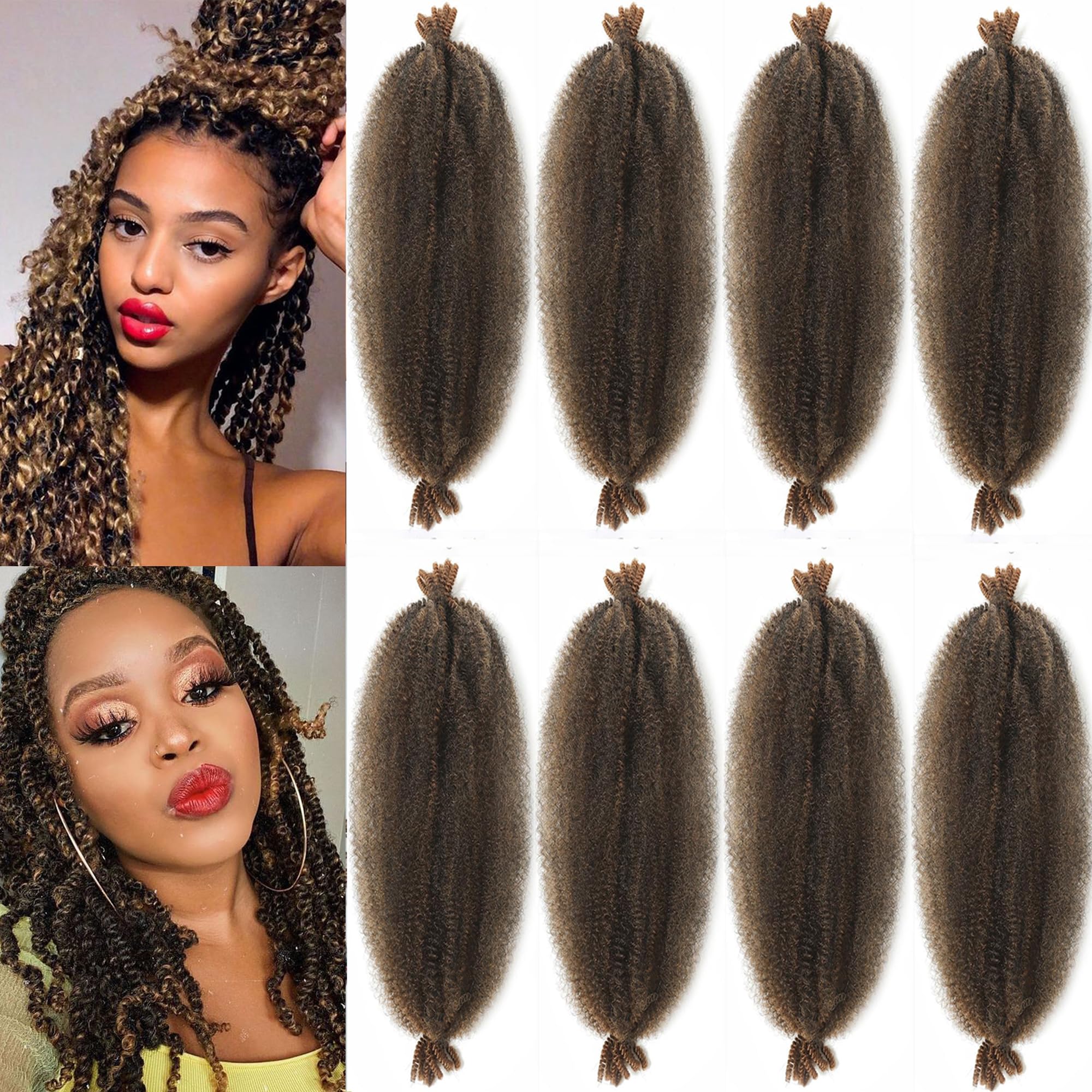 Photo 1 of 10 Inch Pre-Separated Springy Afro Twist Hair Brown Marley Twist Braiding Hair 8 Packs Kinky Twist Short Marley Twist Hair for Black Women Soft Locs Synthetic Hair Extensions
