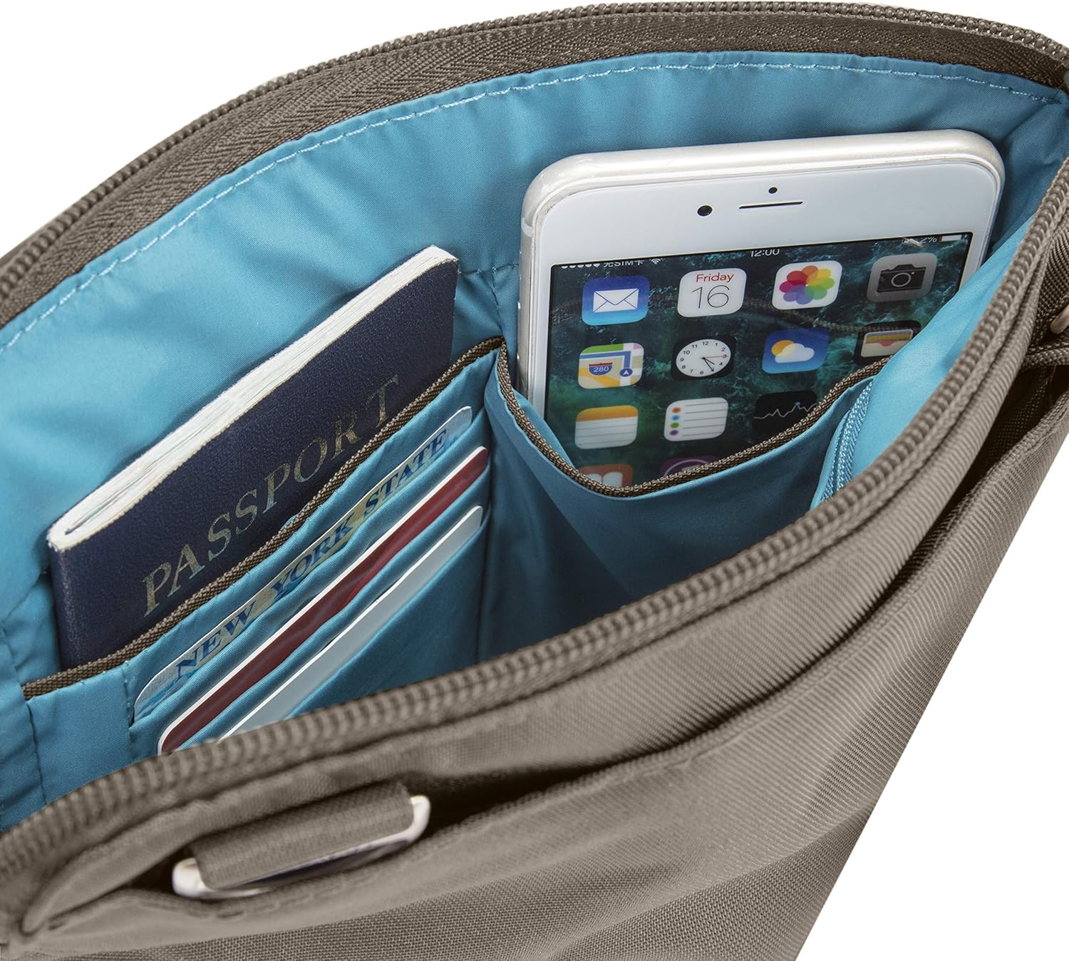 Travelon Anti-Theft Classic Slim Dbl Zip Crossbody Bag, Nutmeg