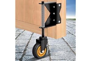 Lygoeege 4Inch Gate Wheel, 260lbs Capacity, Spring-Loaded Absorbing Solid Rubber Tire for Wooden/Fence Gate, with Screws & Screwdriver (1, Black Suit Left)