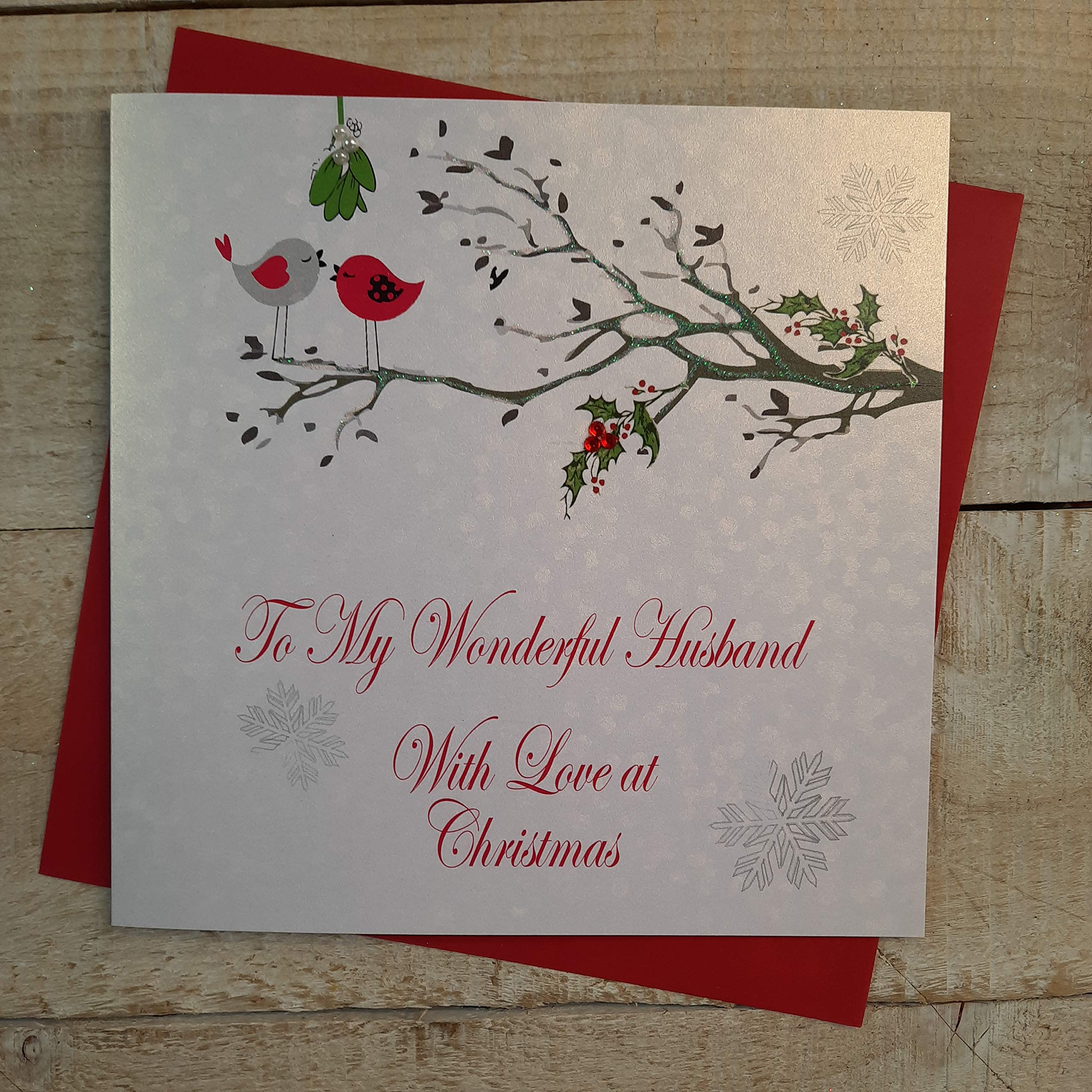 White Cotton Cards To My Wonderful Husband with Love Handmade Christmas Card (Code xx14-25)