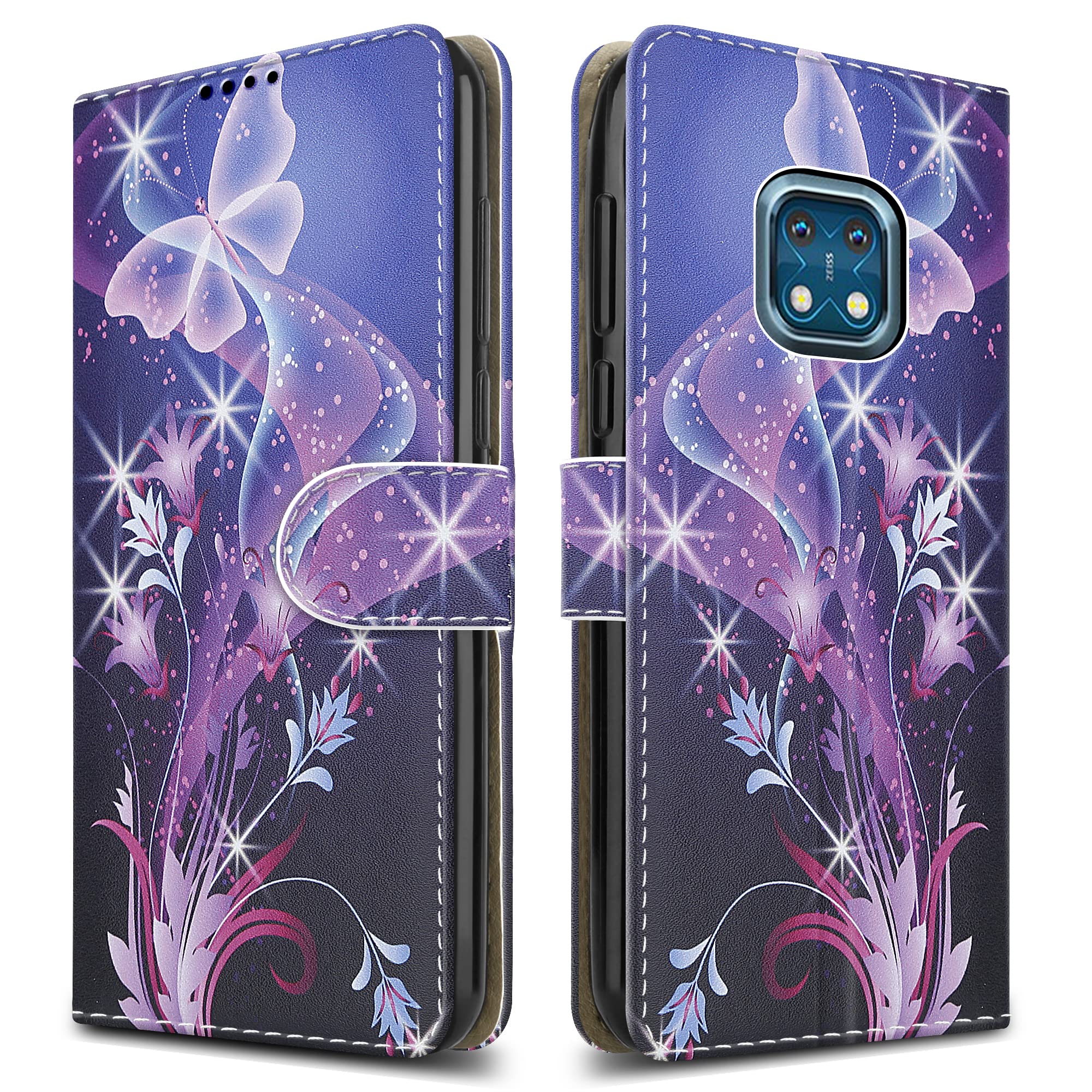 PIXFAB For Nokia XR20 5G Leather Phone Case, Magnetic Closure Full Protection Book Folio Design, Wallet Case Cover [Card Slots] and [Kickstand] For Nokia XR20 5G - Butterfly