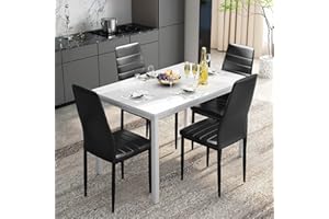 Lamerge Kitchen Table and Chairs Set of 4，Faux Marble Dining Table Set for 4 with PU Leather Chairs,Modern Dining Room Table Set for Small Spaces,White+Black