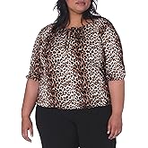 Star Vixen Women's Plus-Size Elbow Sleeve Elastic Hem Peasant Top , Leopard, 2X