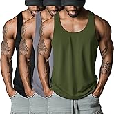 Riyiper 3 Pack Men's Big and Tall U Neck Tank Tops M-5XL Sleeveless Compression Tees Beach Casual Summer Muscle Basic Shirts