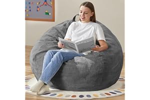 Hobestluk 3.5FT Bean Bag Chair Large Bean Bag with Filler Included Bean Bag Chairs for Adults Teardrop Bean Bag Chair with Removable Cover for Bedroom Living Room - (Large, Grey)