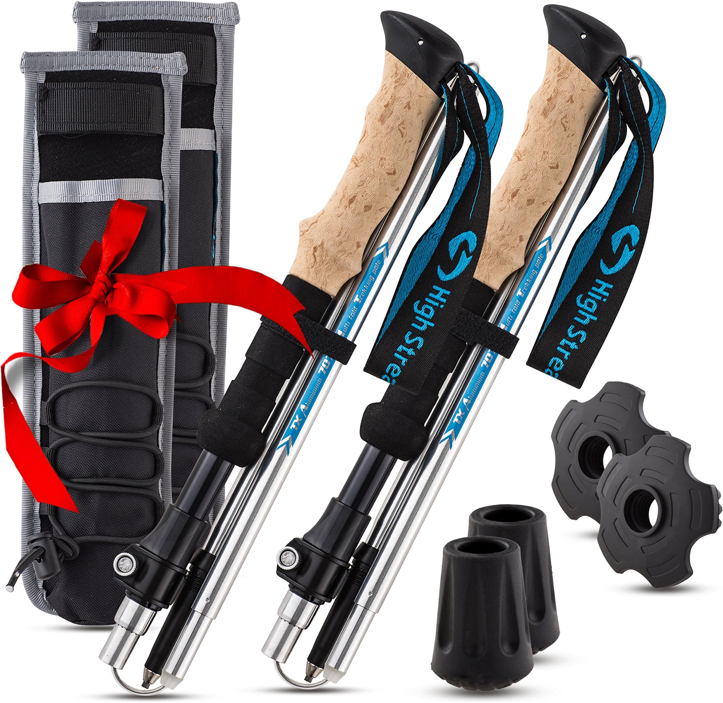 High Stream Gear Foldable Hiking & Trekking Poles, 2 Lightweight Collapsible Walking Sticks, Adjustable Quick Lock Folding Poles with Unique Belt Mounted Holders Gift, Guaranteed