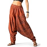 The Veshti Company Women's Printed Harem Pants - Boho Yoga Baggy Pants with Elastic Waist & Drawstring, Hippie Lounge Pants
