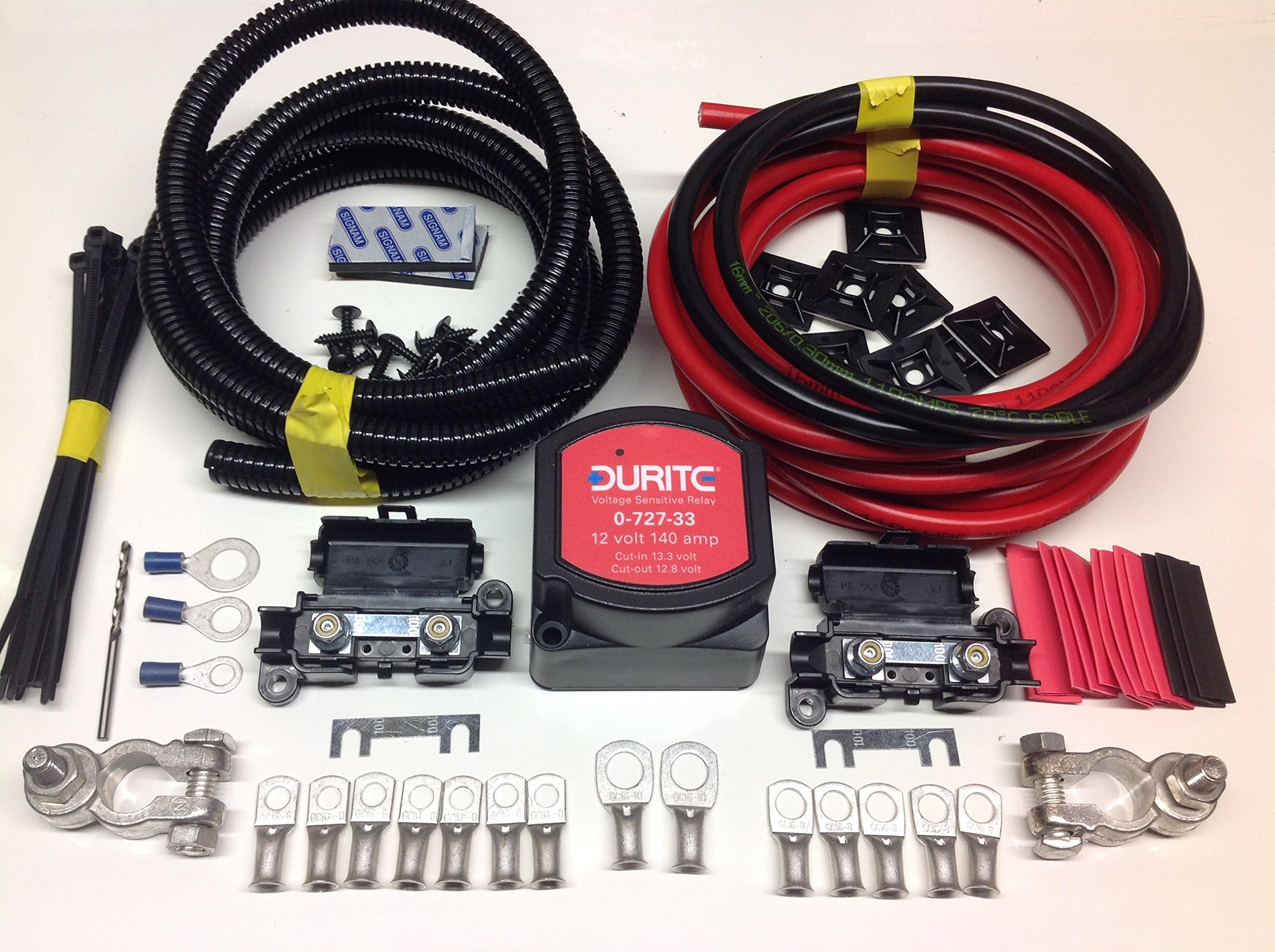 3mtr Professional Split Charge Relay kit with Durite 12V 140amp Intelligent Voltage sense Relay 110amp 16mm² Cable SCKD313