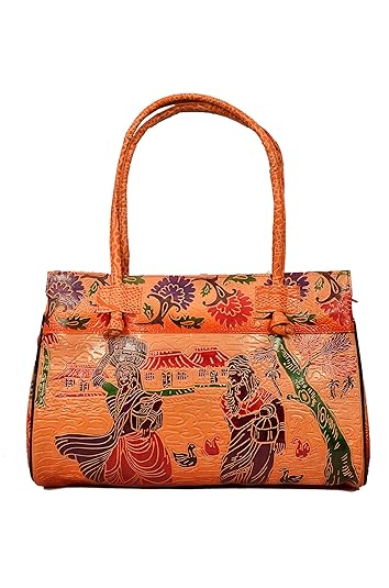 ZINT HAND TOOLED PAINTED GENUINE LEATHER SHANTINIKETAN ETHNIC BOHO WOMENS PURSE HANDBAG SHOULDER TOTE