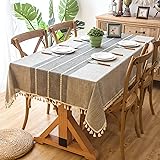 ENOVA HOMEElegant Rectangular Thicken Cotton and Linen Tablecloth with Tassels Dust Proof Table Cover for Kitchen Dinning Tabletop Decoration (Light Grey, 54"x 78")