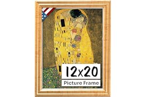 US Art Antique Gold 12x20 Picture Frame .75" Inch Wide - Gold Wall Decor Handmade Solid Wood Frames with Preinstalled Hangers and UV Blocking Plexiglass 20x12 Frame