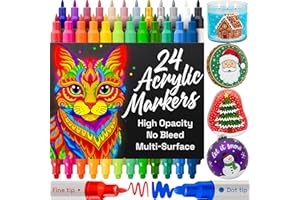 ARTISTRO 24 Acrylic Paint Markers for Rock, Fabric, Wood, Glass, Craft, Decoration - Dual-Tip Paint Pens - Stocking Stuffers, Christmas Gift Idea for Teens, Grandkids, Kids - Art Supplies