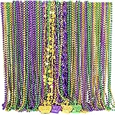 Guhiwuk 100 Pcs Mardi Gras Beads, Bulk Gold Purple Green Metallic Mardi Gras Beads Necklaces for Carnival Parade Decorations, St Patrick Day Celebrations Accessories, Themed Party Favors