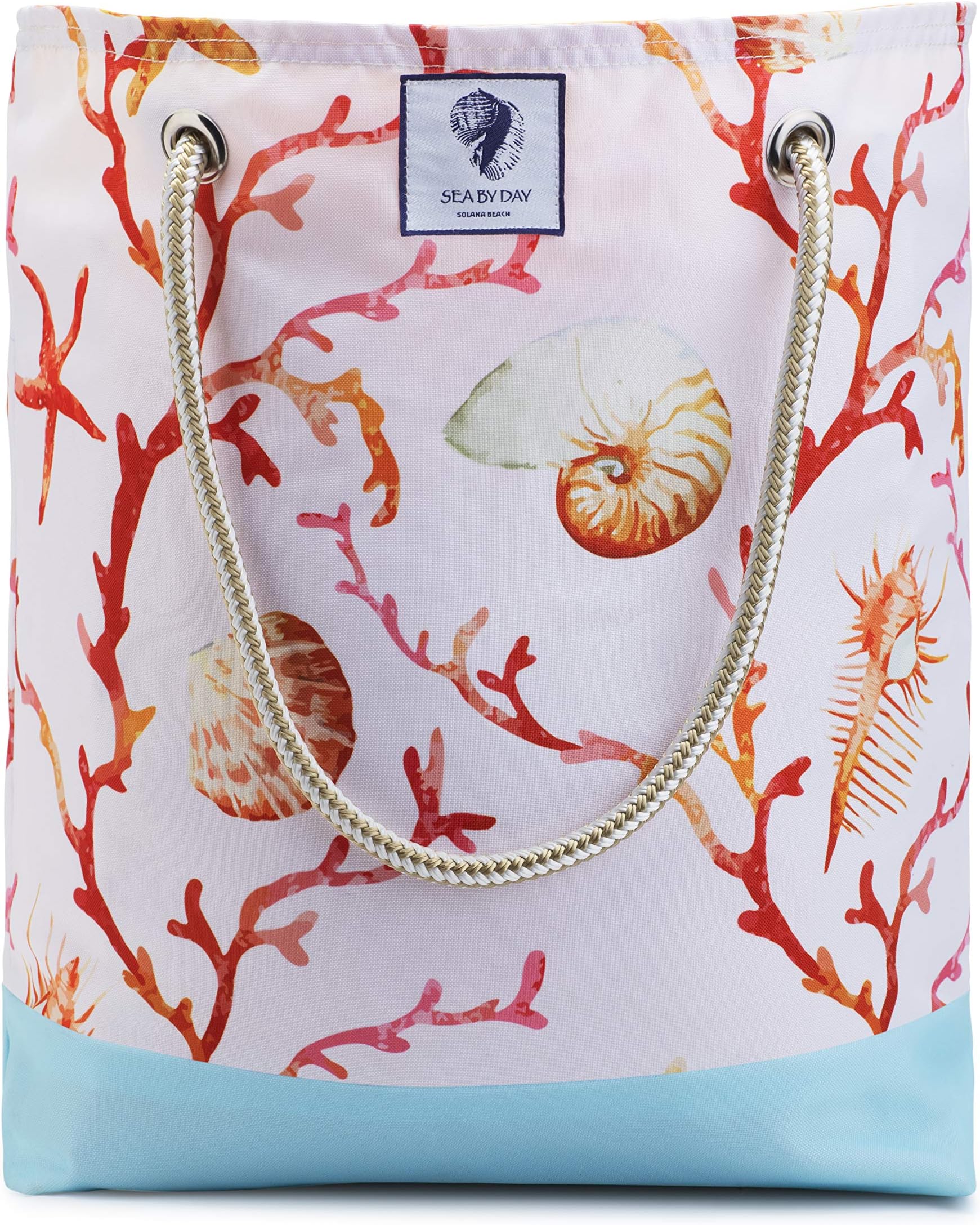 Sea By Day Bucket Beach Bag Water Resistant Tote Bag for Women with Zip Pocket