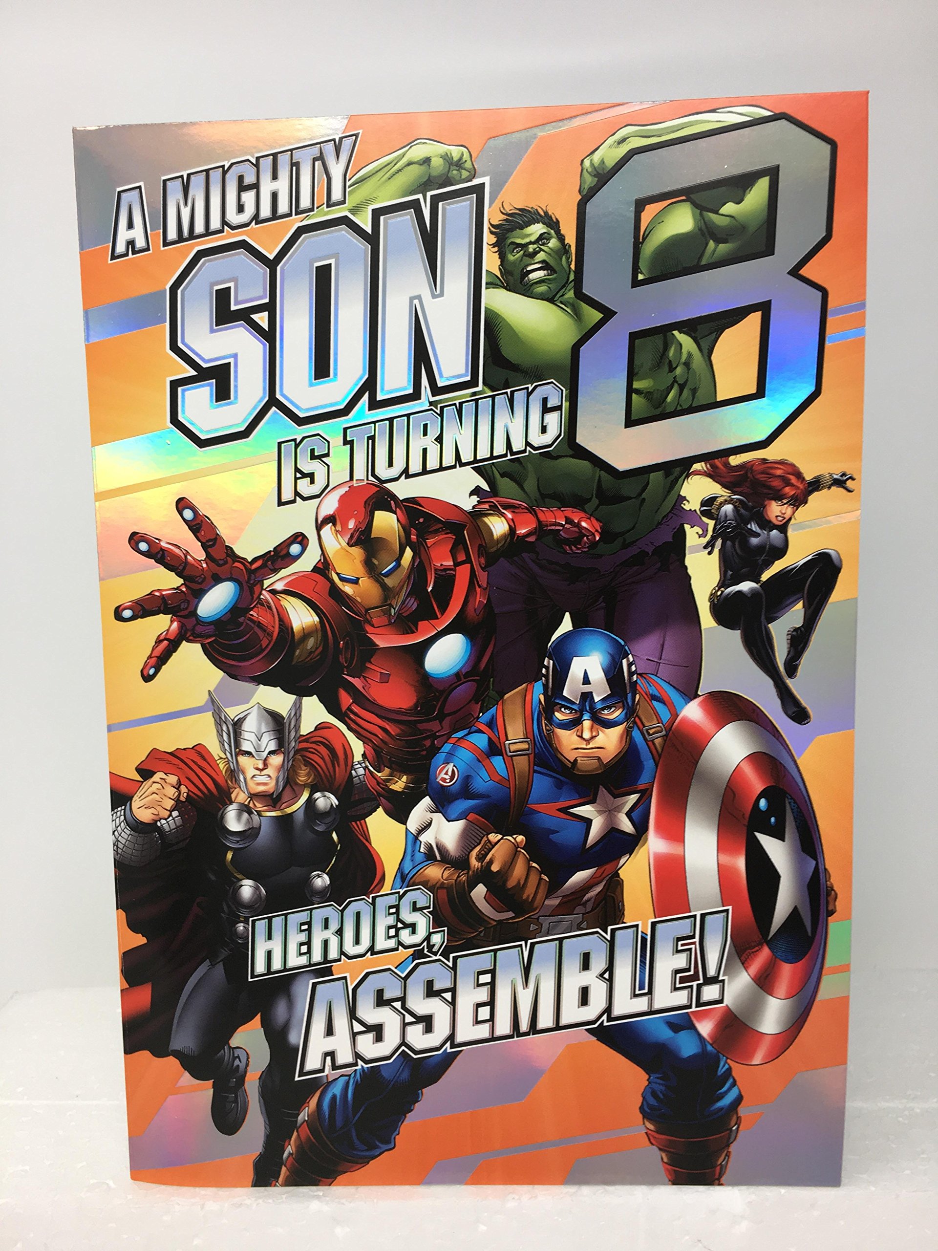 SON AGE 8 BIRTHDAY AVENGERS 'HEROES ASSEMBLE' POP OUT 3D CARD HALLMARK