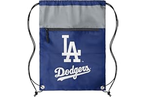 FOCO MLB Officially Licensed Unisex Team Color Baseball Primary Logo Wordmark Drawstring Backpack With Zippered Pocket - Los Angeles Dodgers
