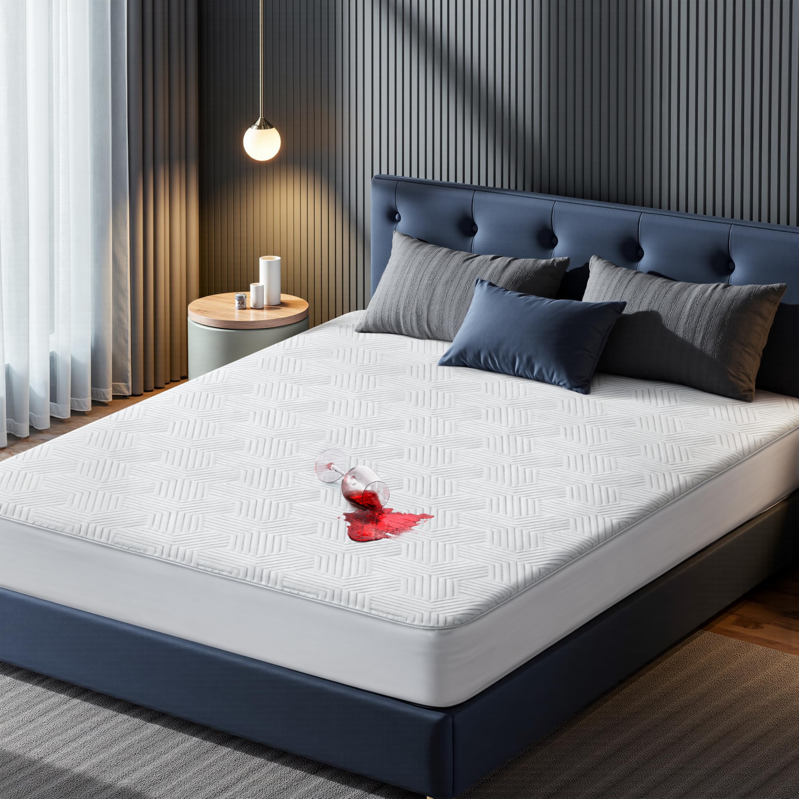 Photo 1 of 100% Waterproof Mattress Protector with High Resistance to Liquid, Breathable 3D Air Queen Mattress Protector, Ultra Soft Cooling Mattress Cover Hypoallergenic Quiet Bed Cover Fits 6"-21"