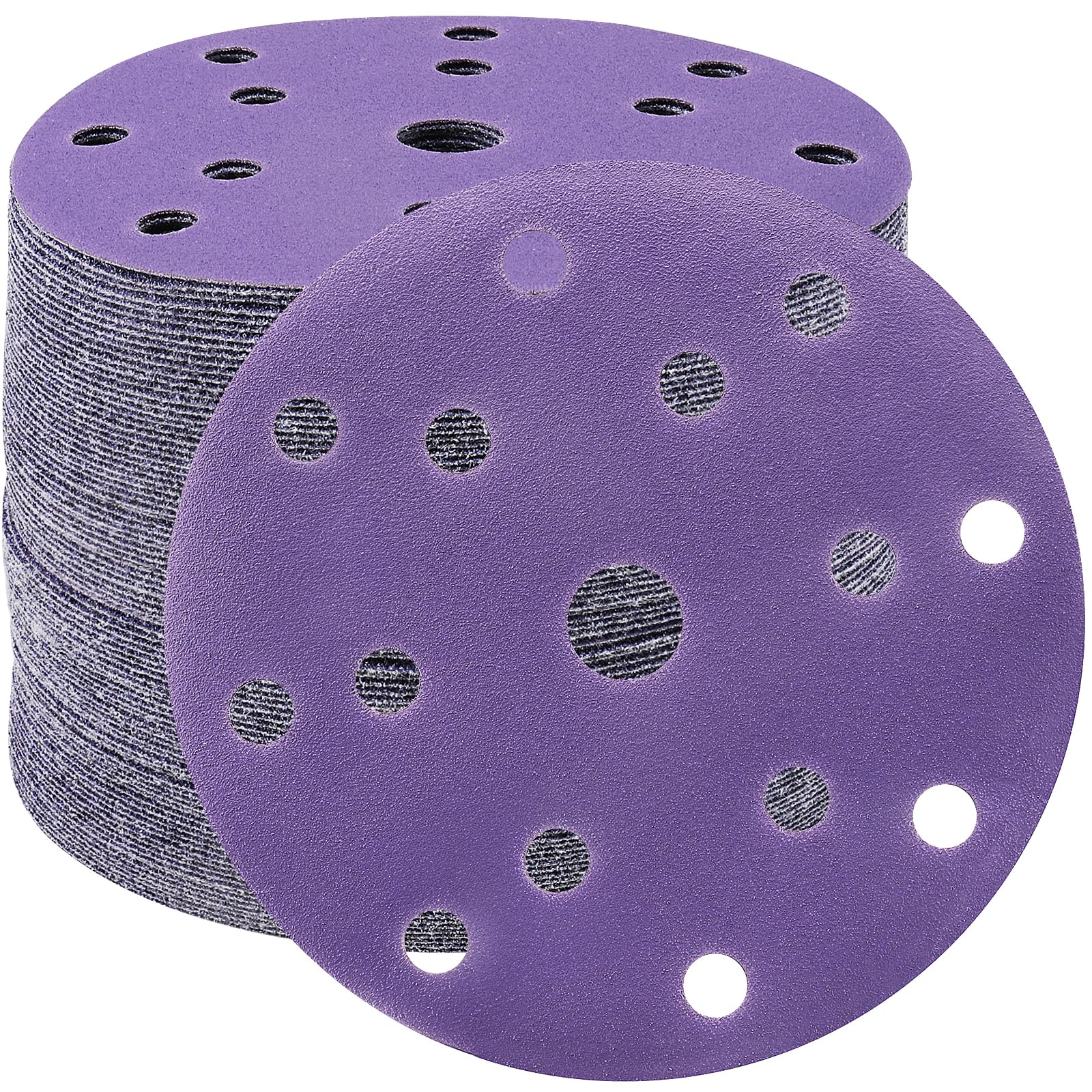STEBRUAM 50pcs 150mm Sanding Discs 80 Grit 15 Holes Hook and Loop Sanding Pads for 6Inch Random Orbital Sander Purple