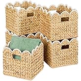 Best Choice Products 12 x 12in Scalloped Hyacinth Baskets, Rustic Set Of 5 Multipurpose Collapsible Storage Organizer, Handwo