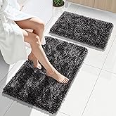 Yimobra Bathroom Rug Set 2 Piece, Luxury Shaggy Bath Mat Set with Non Slip Backing, Ultra Soft & Absorbent Mats for Bathroom Floor, Machine Washable, 31.5"x20"+24"x17", Dark Grey