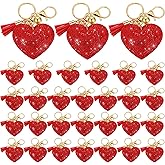 Tondiamo 30 Pcs Valentine Day Heart Keychains Rhinestone Key Chains Set Glitter Crystal Bling Key Rings for Women Charm Gift