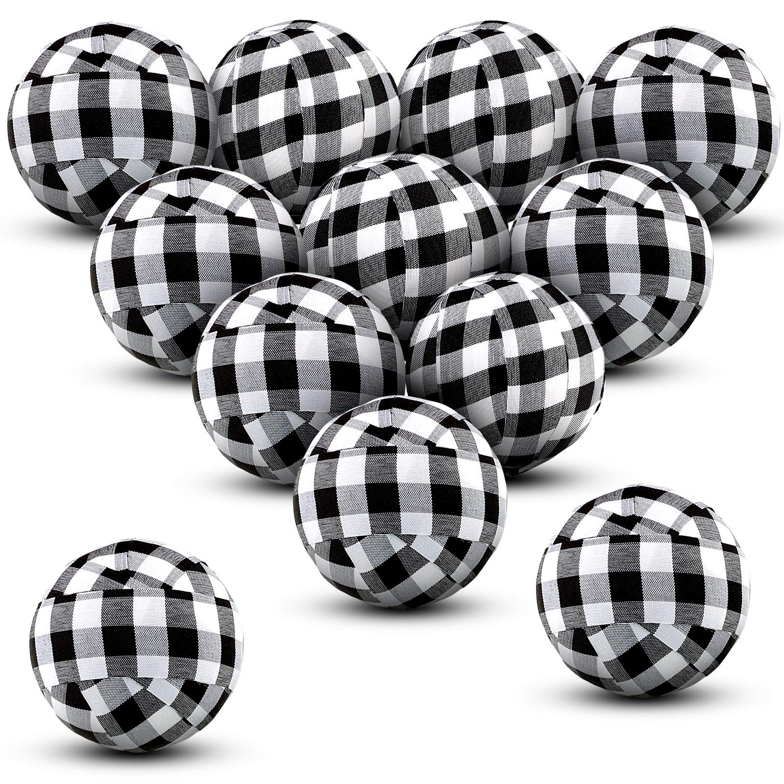 Photo 1 of Tatuo 12 Pieces Fall Buffalo Balls Bowl Filler Buffalo Check Ball Plaid Ornaments Decor Fabric Wrapped Balls Xmas Holiday Gingham Bowl for Home Decoration