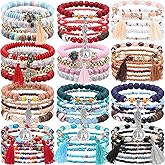 Huquary 12 Sets Bohemian Stackable Bead Bracelets for Women Multi-color, Stretch, Layered, Handmade, Boho Jewelry Set