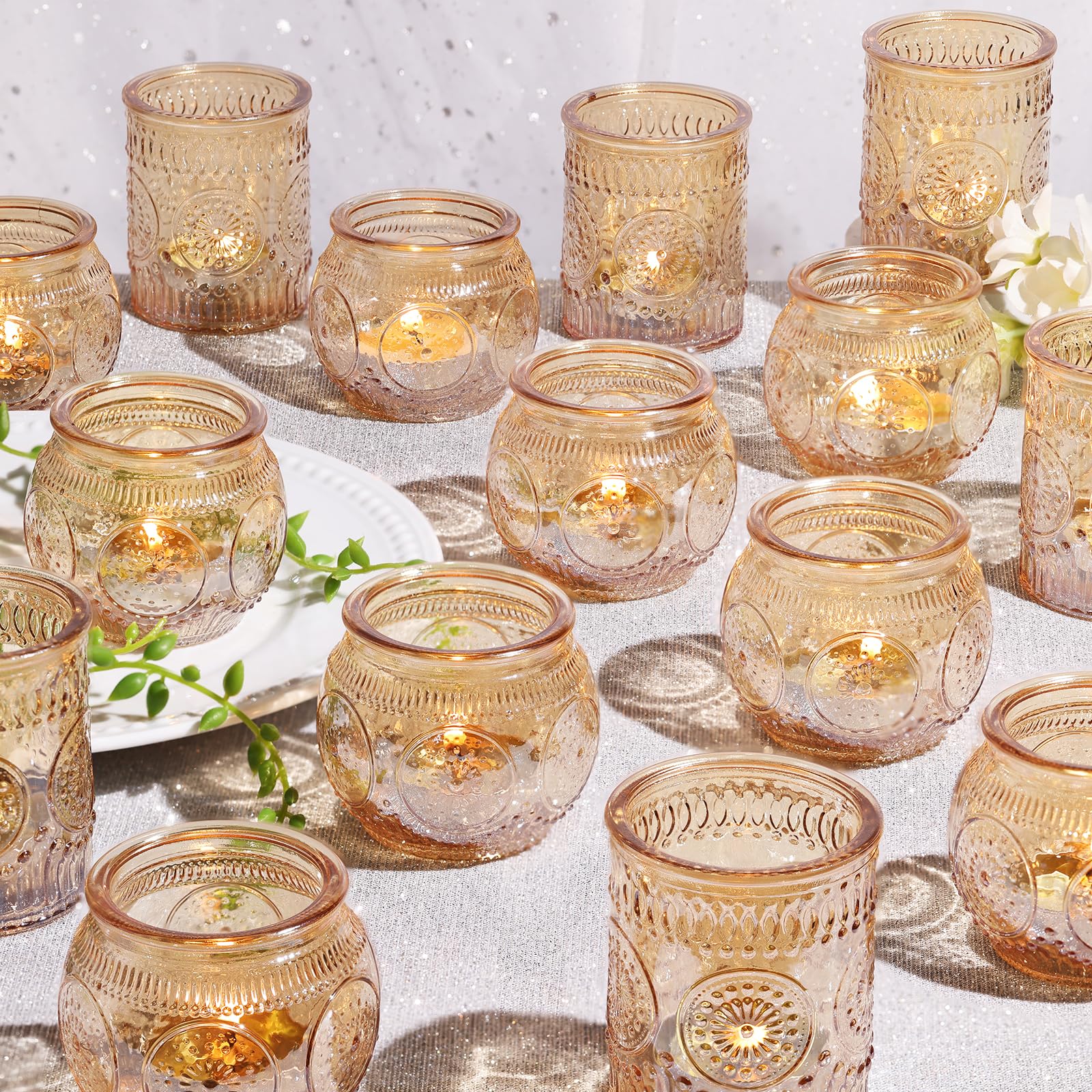 Photo 1 of 30 Pcs Assorted Gold Votive Candle Holders for Wedding Table Centerpieces, Glass Tea Lights Candle Holder for Diwali Decorations, Wedding Decorations, Vintage Boho Home Tea Party Decor,