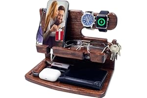 VEIYAILU Gifts for Men Women Dad Husband Boyfriend Wood Phone Docking Station Nightstand Organizer for Men Birthday Gifts (Dark Brown)