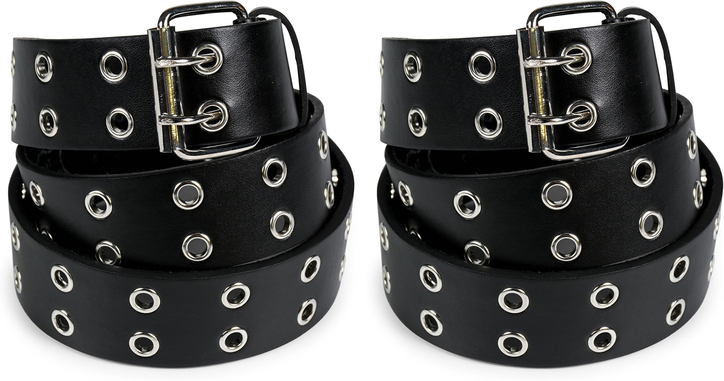 Scamoda Studs belt with real leather for men and women in set of 2 with rivets, double holes belt with buckle closure, Width Approx. 3.5 cm - black - One size