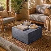 Patio Watcher 28" Round Coffee Table, Travertine Look, Dark Gray | Modern minimalist living room coffee table with lightweight MgO construction, low-profile accent table, fully assembled