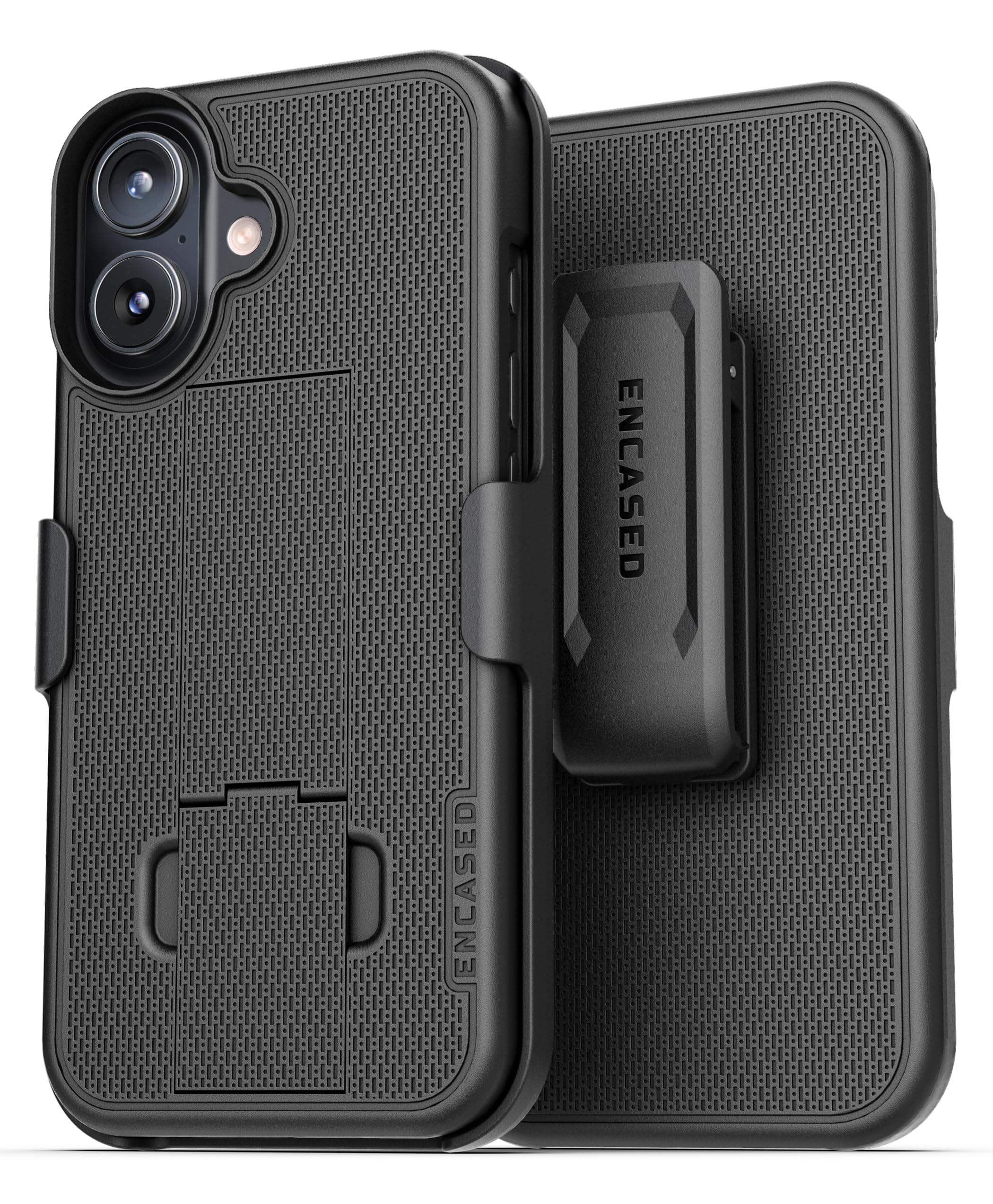 Encased DuraClip Designed for iPhone 17 Case with Belt Clip Phone Holster and Kickstand (Matte Black)
