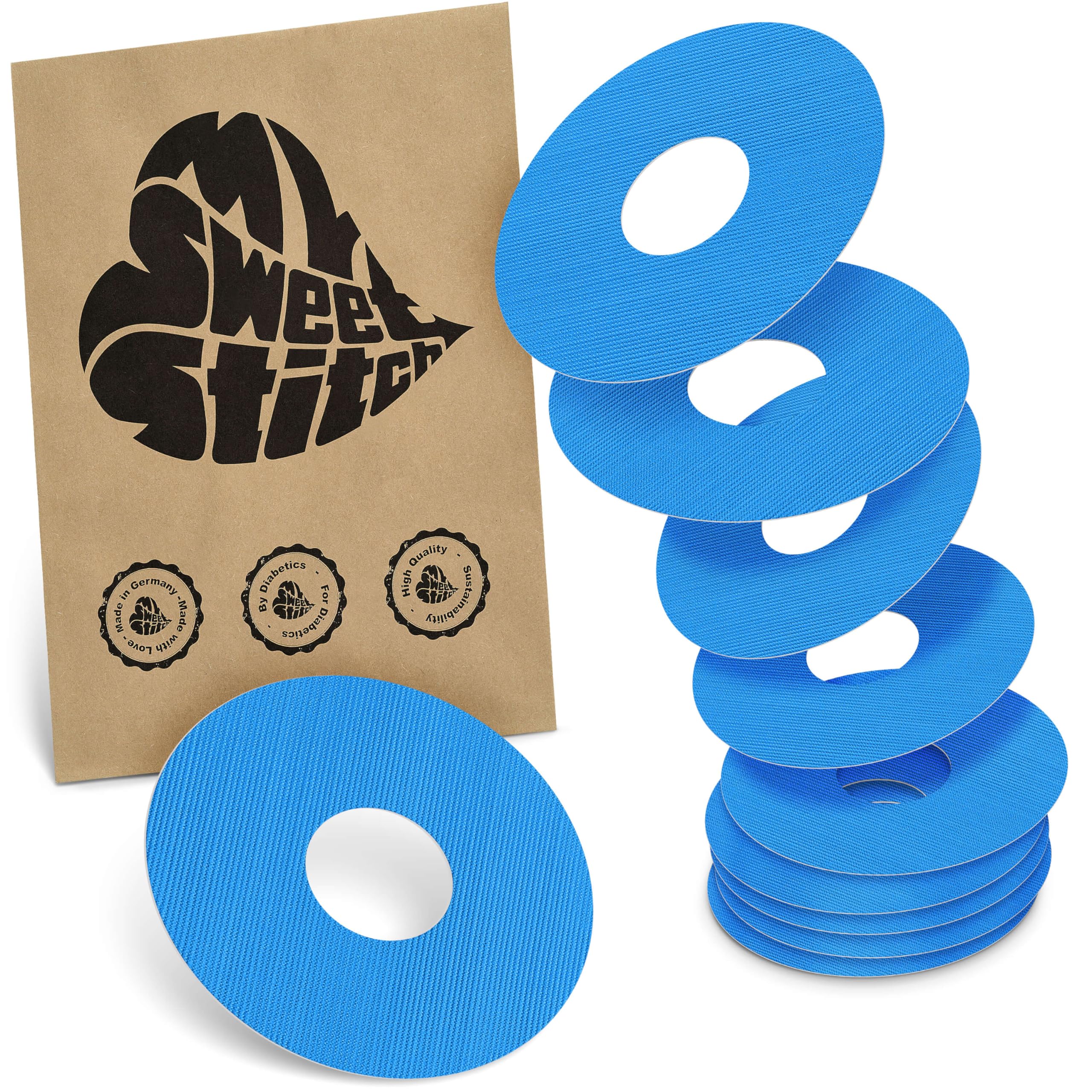 MySweetStitch - 10 x Freestyle Libre 3 Round Patches, Ring Patch Ø 60mm, Inner Ø 20mm, Waterproof, Breathable, Skin-Friendly, Made in Germany, Blue — image 1