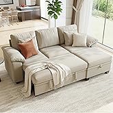 86" Modular Sectional Sleeper Sofa Bed, L Shaped 4 Seat Pull Out Couch with Storage Ottoman, Convertible Cloud Couch Bed, Sectional Couches for Living Room, Apartment (Sand)