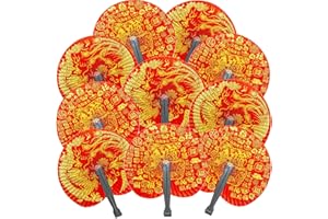 Bestage 10 Pcs Chinese Lunar New Year Decorations 2025 Paper Fans Chinese Dragon Phoenix Fan Oriental Japanese Round Handheld Folding Fan for Chinese Wedding Party Birthday Festival Favors Decorations
