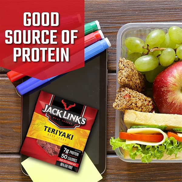 JACK LINK’S TERIYAKI BEEF JERKY MULTIPACK – (5 PACK) 0.625 OZ BAGS – READY TO EAT REAL MEAT PROTEIN SNACKS – 7G PROTEIN PER SERVING – MADE WITH 100% REAL BEEF