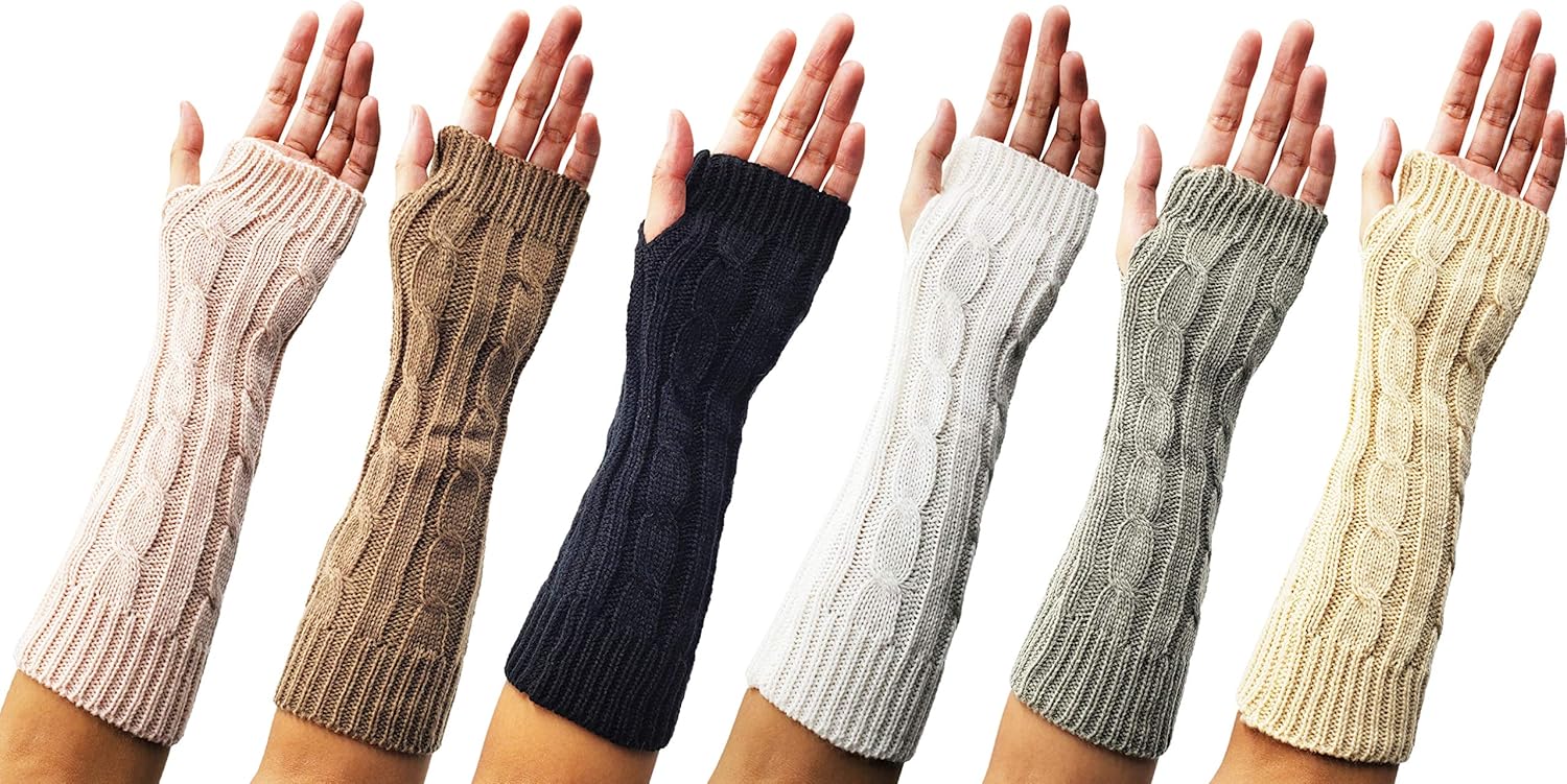 Arm Warmers, 6 Pairs for Women, Cable Knit Warm Winter Sleeve Fingerless Gloves, Premium (Assorted A) at  Women’s Clothing store
