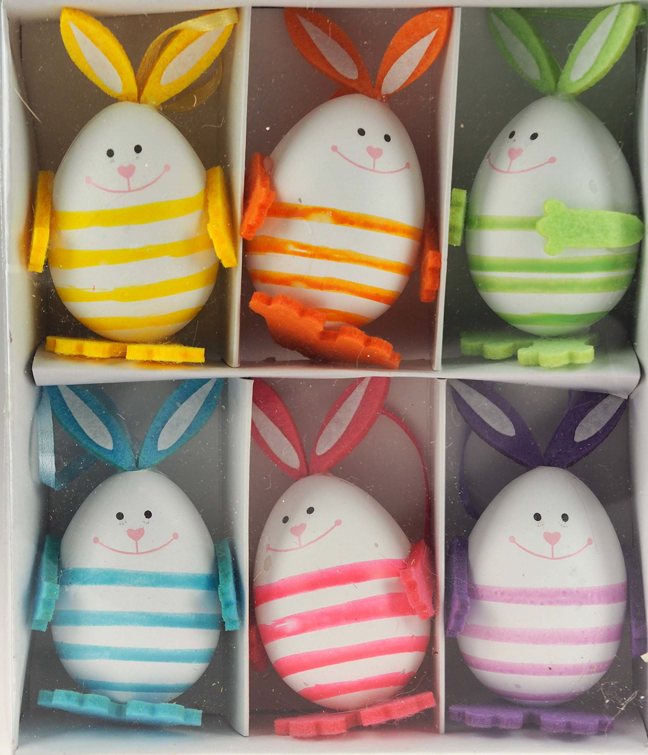 DP Set Of 6 Stripey Egg Bunny Rabbit Characters - Easter Craft/Hat Decoration