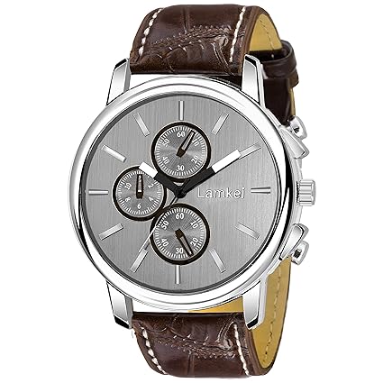 Imported Chronograph Display Silver Dial Brown Leather Strap Men�s Watch � LMK-0065