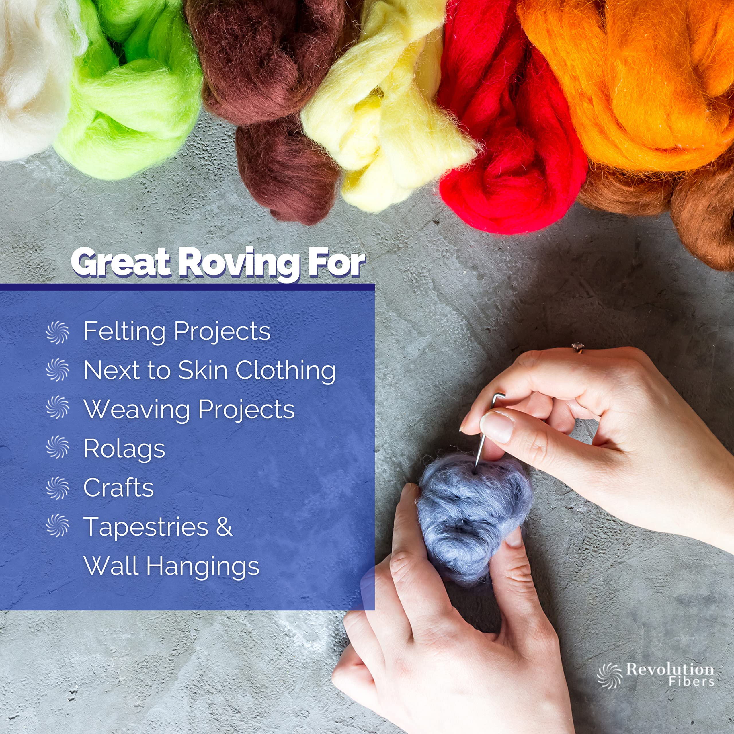Revolution Fibers | Mixed Merino Wool Variety Pack - Purple Disco | Perfect Wool Roving for Spinning, Rolags, Needle Felting, Wet Felting, Tapestry, Weaving and Crafting