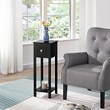 Yaheetech Black Slim Bedside Table Set of 2 Narrow Nightstands 25x25x70cm view 5