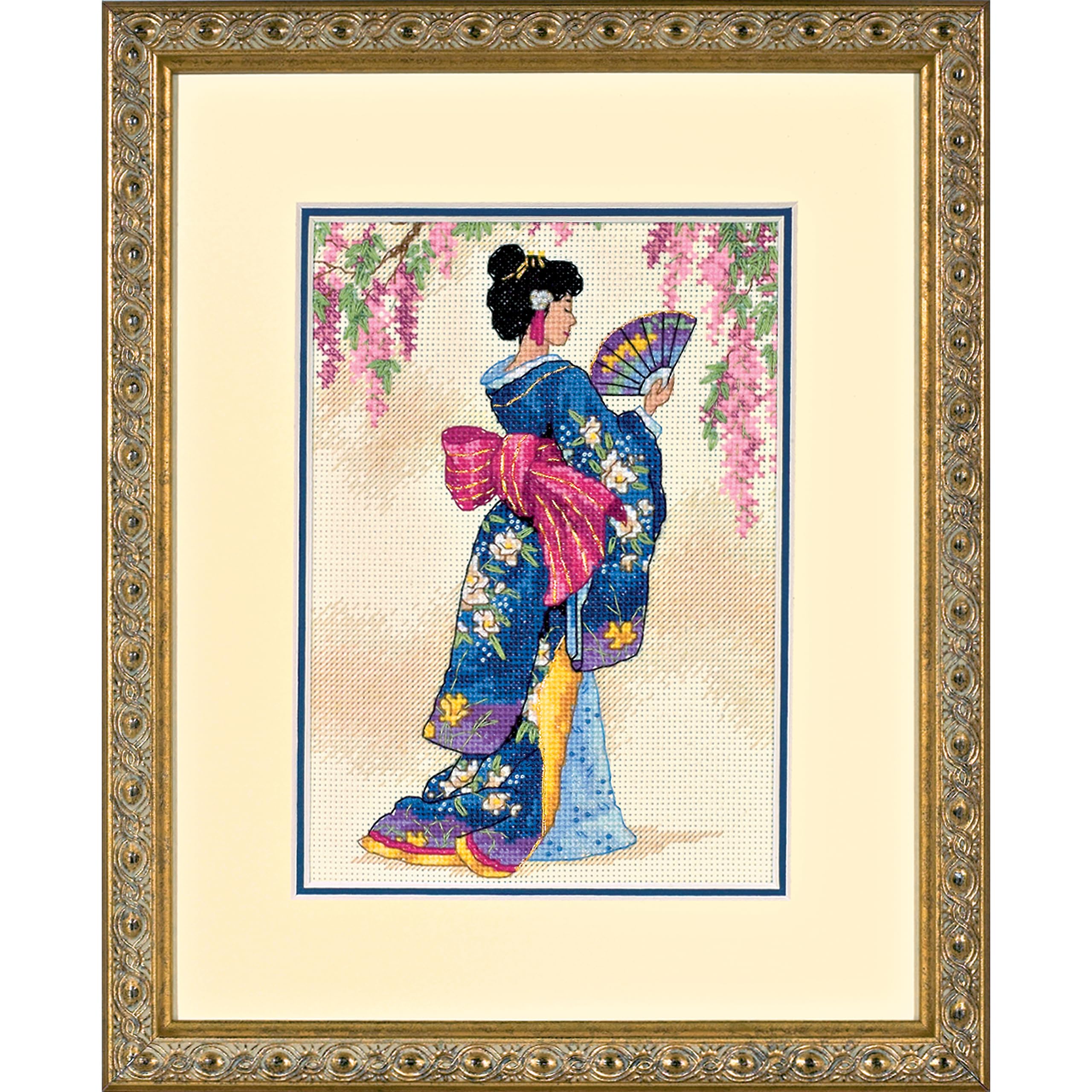 Dimensions Gold Collection - Counted Cross Stitch Kit - Elegant Geisha - 06953 - Arts and Crafts for Adults - 18 Count Aida - 5 x 7 inch