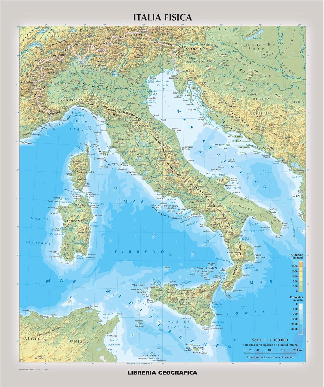 Physical Italy Wall Map Italian 39.5" x 46.25" Paper