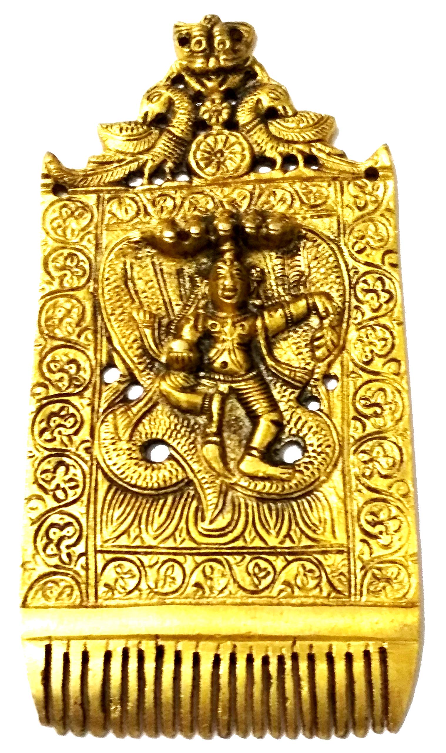 Purpledip Brass Sculpture Krishna Conquering Kaliya Snake: Rare Antique Collectible Idol with Intricate Carving (11983)