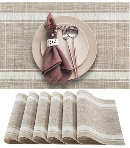 🍽️ Encasa Manteles Individuales De Algodón Con Vainica – Juego De 6, Gris, 48x33 Cm, Lavables, Colores Modernos Para Mesa